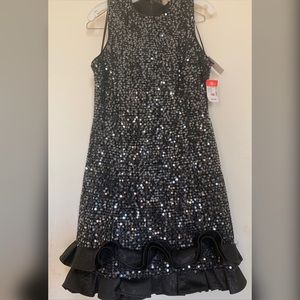MAIA Black sequin Ruffle Hem Dress